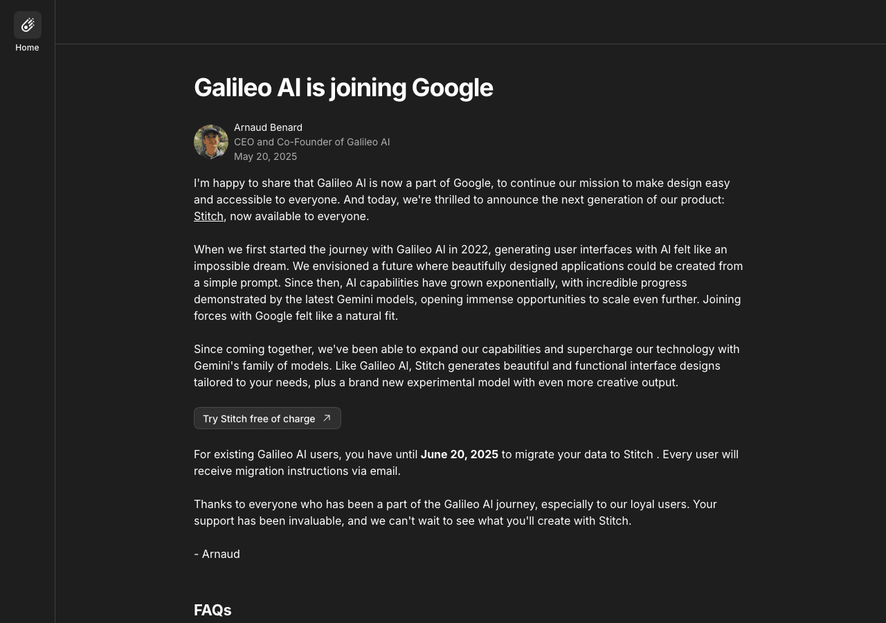 Galileo AI Design showing Design - From idea to UI in seconds