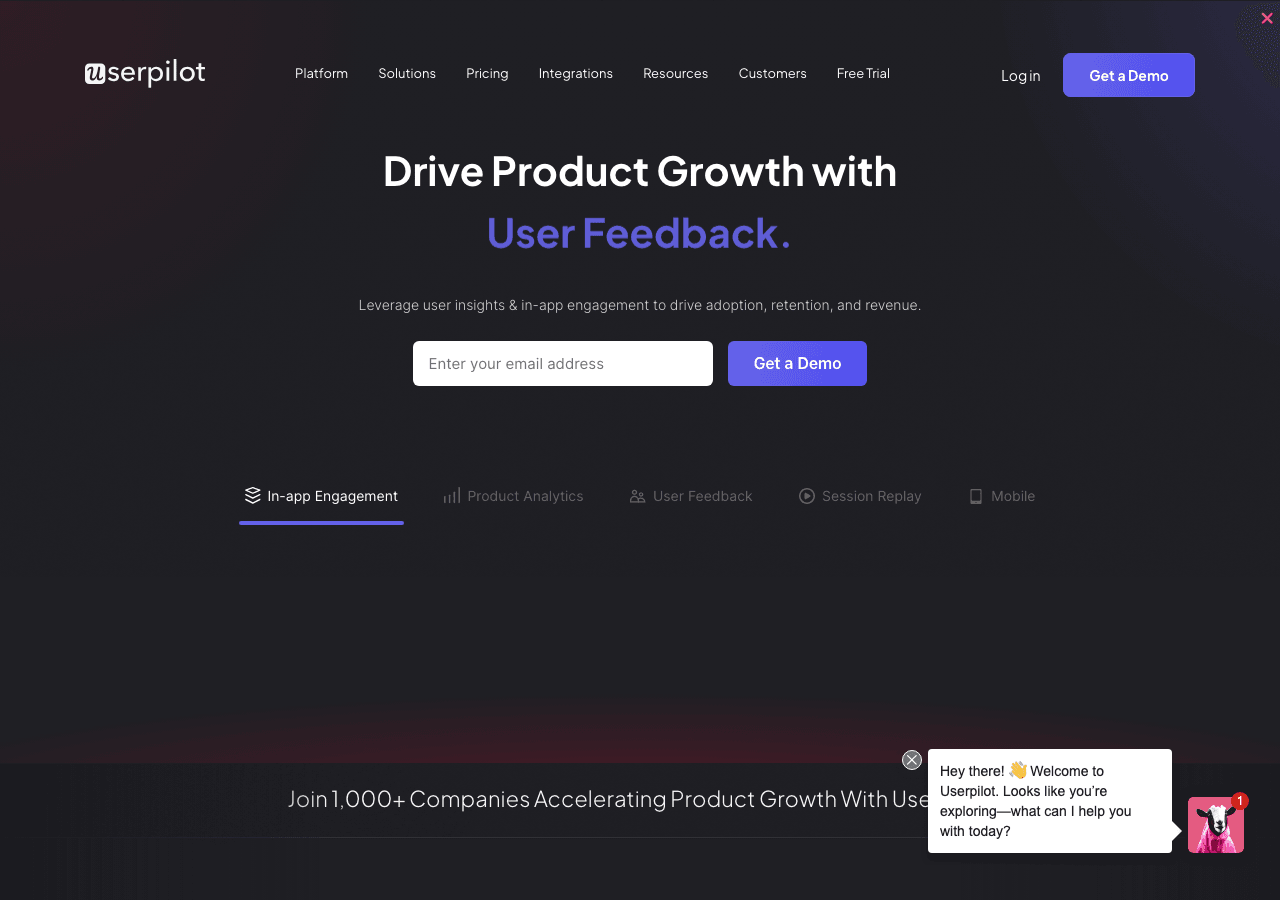 Userpilot Productivity & Collaboration showing Productivity & Collaboration - Drive product growth with personalized in-app a