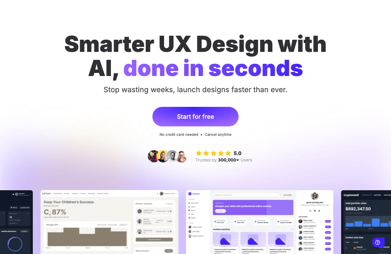 UX Pilot Design showing Design - Design with AI, fly with creativity