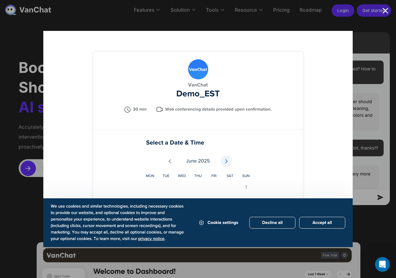 VanChat Conversational AI showing Conversational AI - Conversational AI for eCommerce