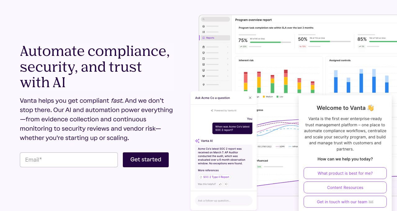 Vanta Conversational AI showing Conversational AI - Automate security and compliance