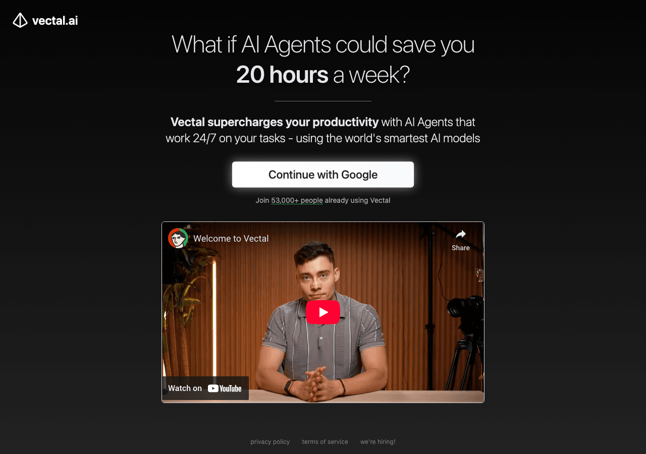 vectal.ai Productivity & Collaboration showing Productivity & Collaboration - All your work streams into one agent.