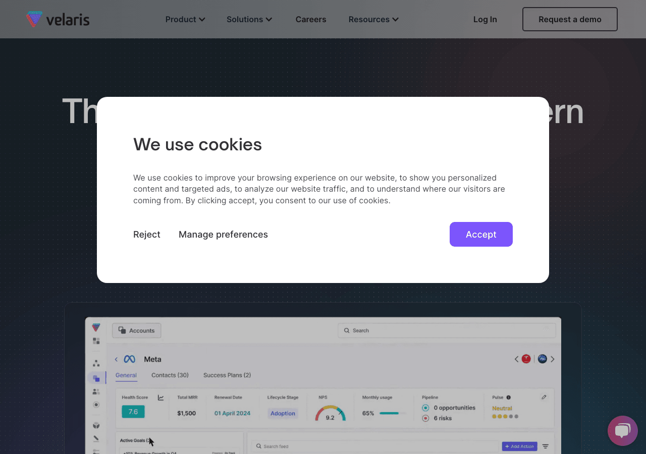Velaris Data Analytics showing Data Analytics - The AI Customer Success Platform