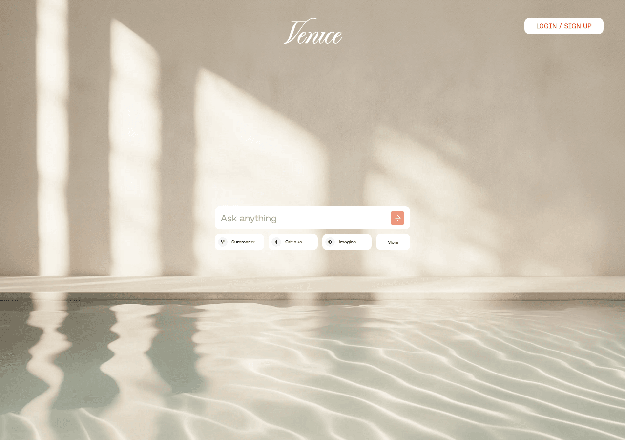 Venice AI Conversational AI showing Conversational AI - Private AI for Unlimited Creative Freedom