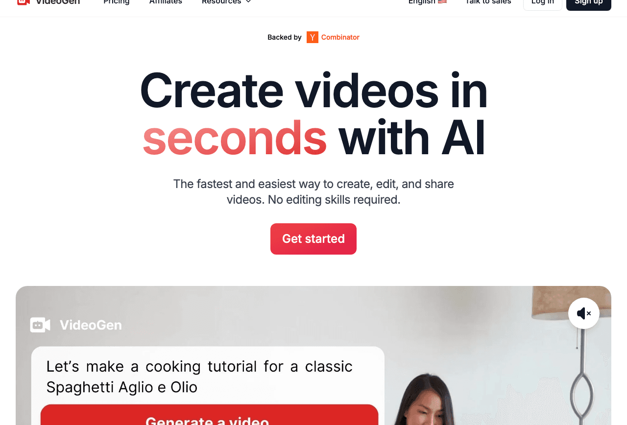 VideoGen Video Editing showing ai video generator - Create, edit, and scale your videos with AI