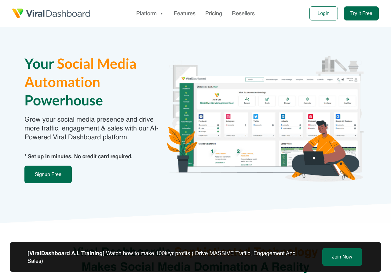ViralDashboard Marketing Automation showing Marketing Automation - Unleash the power of viral content
