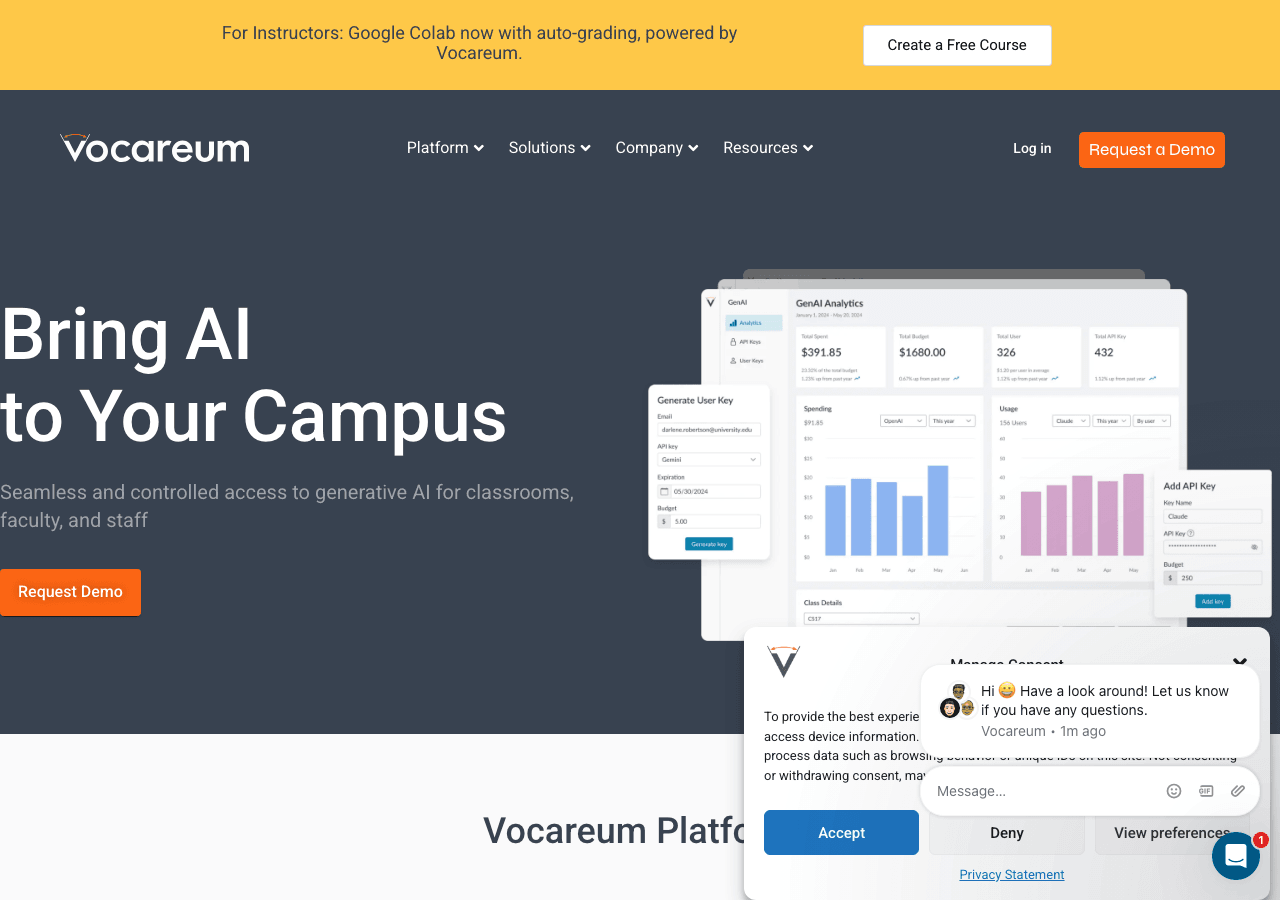Vocareum Code Assistance showing Code Assistance - Empowering hands-on learning