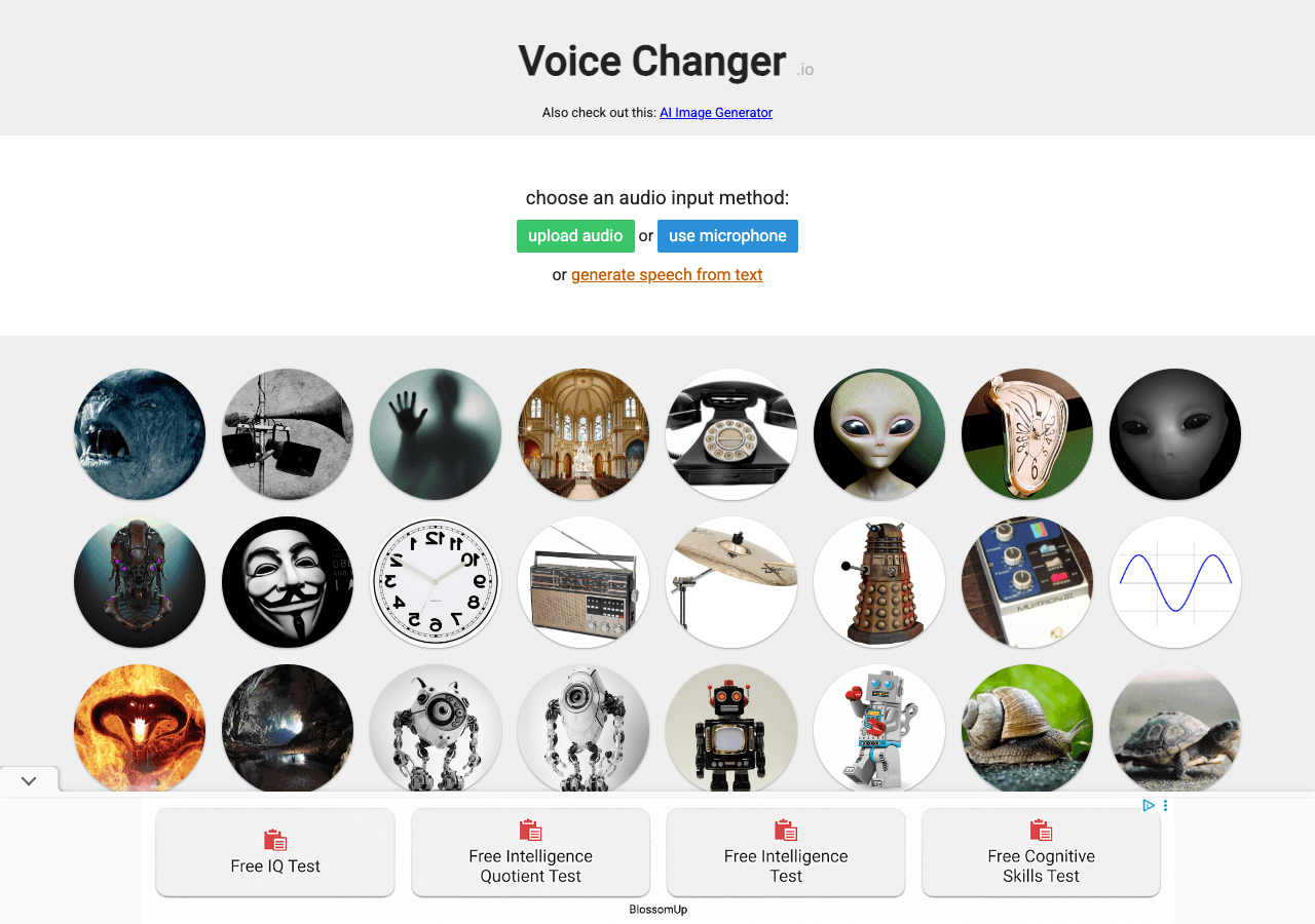 Voice Changer .io Audio Generation showing voice manipulation - Change your voice online
