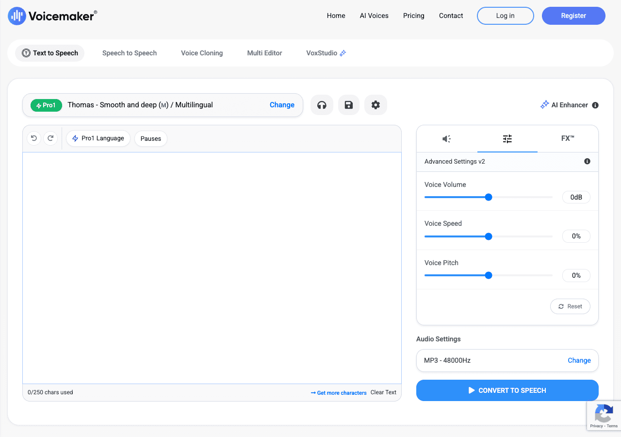Voicemaker Audio Generation showing text-to-speech - Transforming text into lifelike voices
