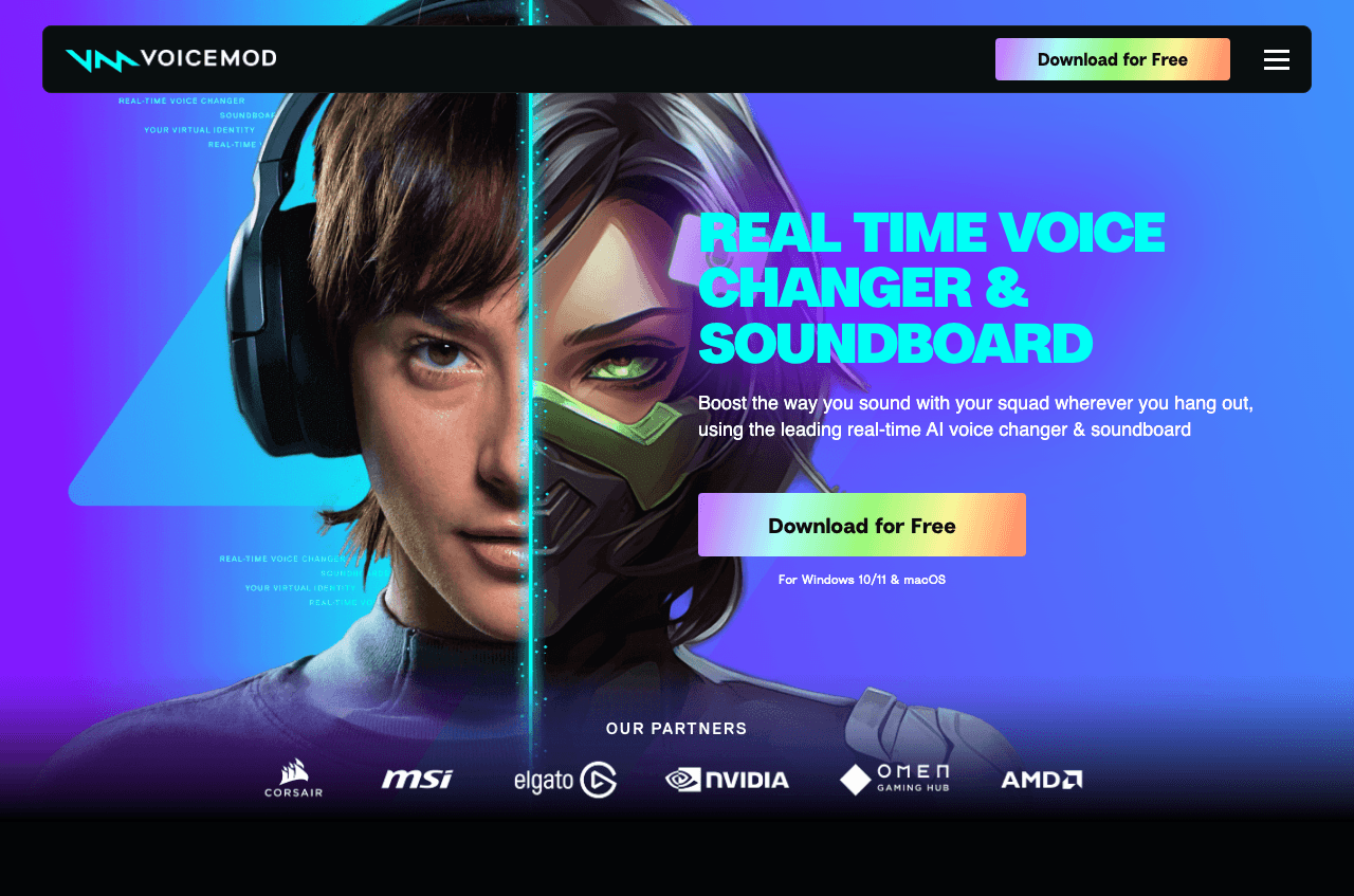 Voicemod Audio Generation showing ai voice changer - Real-Time AI Voice Changer & Soundboard for Games, Streaming & Online Ch