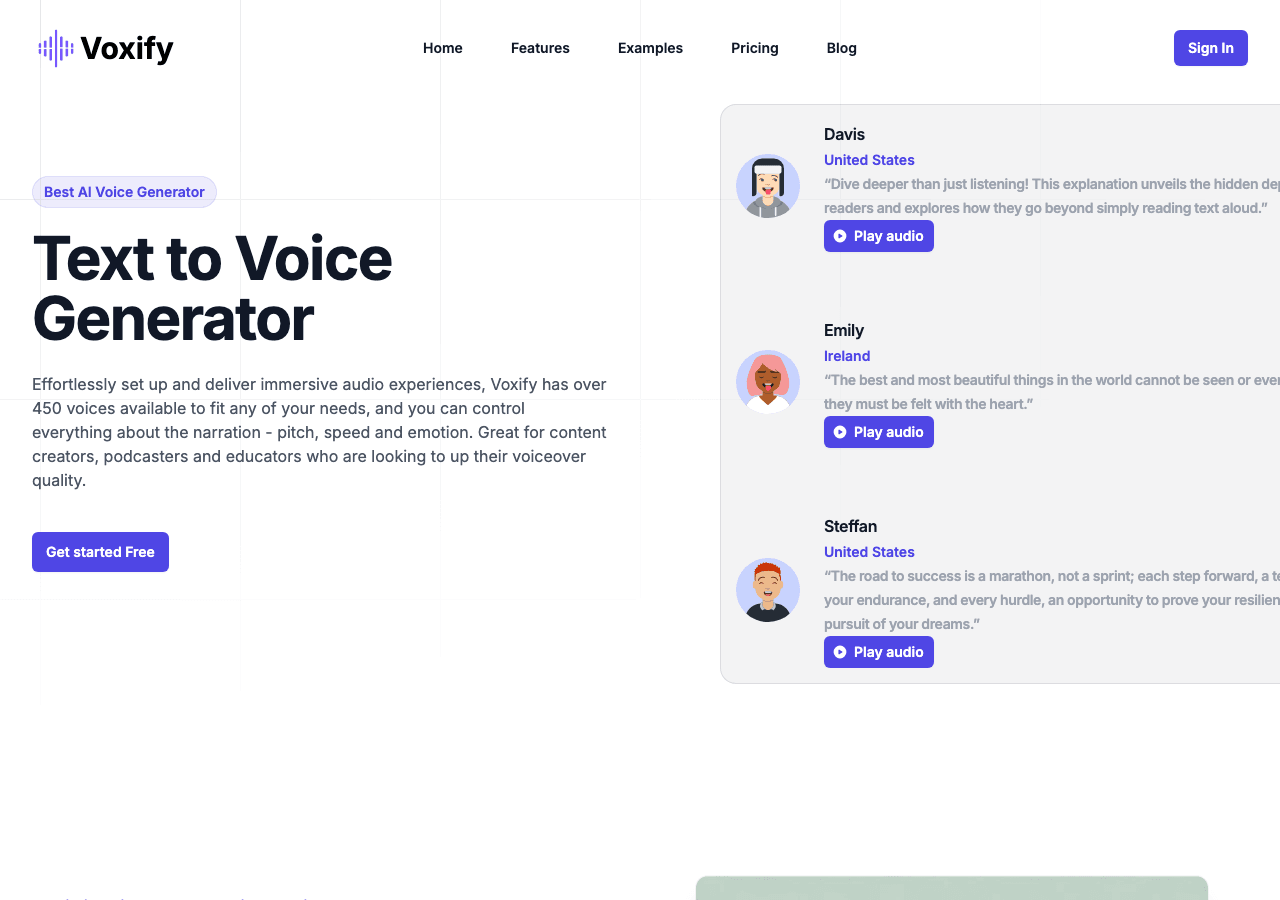 Voxify Audio Generation showing Audio Generation - Transform Text into Immersive Audio Experiences