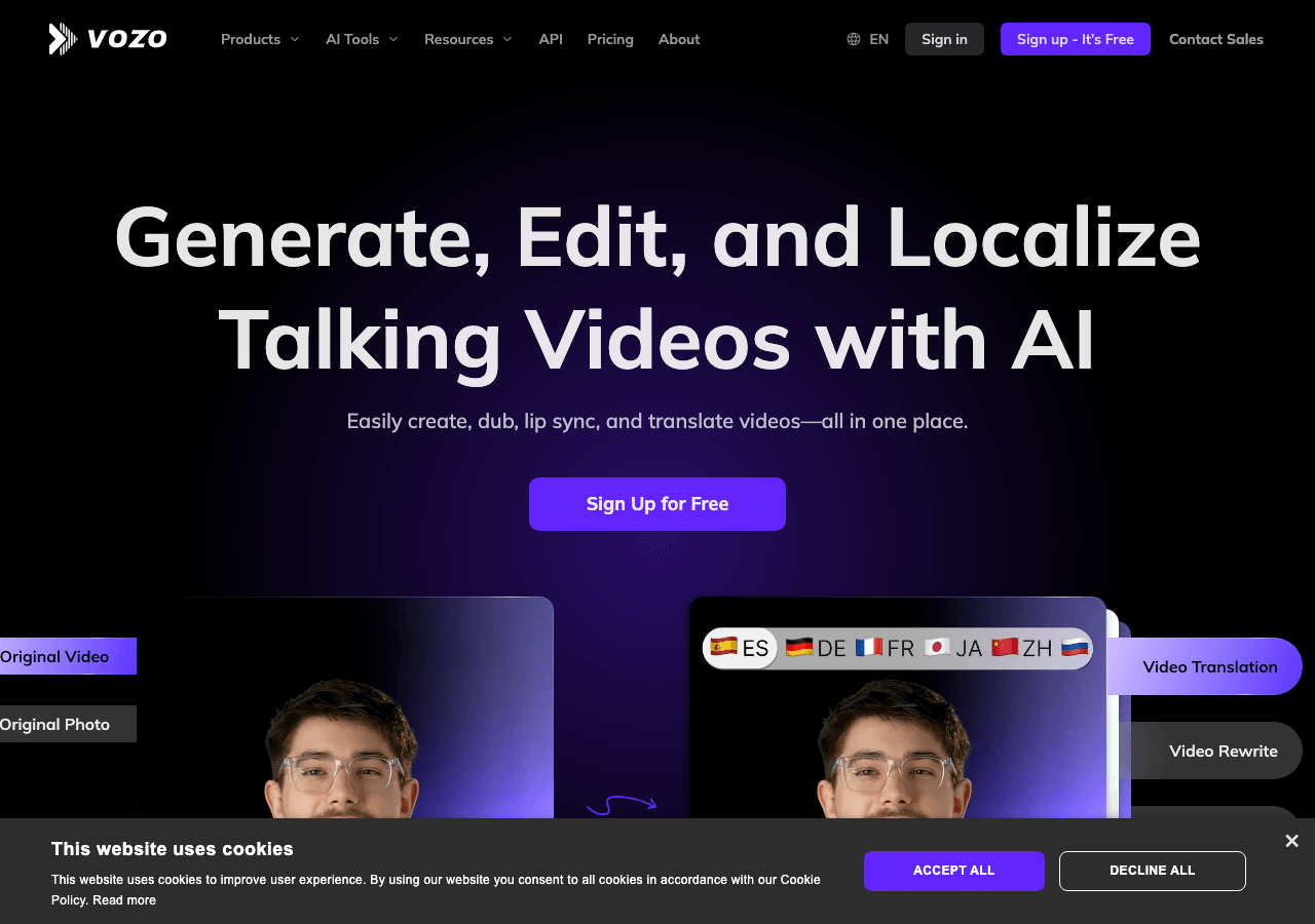 Vozo AI Video Generation showing Video Generation - Empowering AI-driven solutions