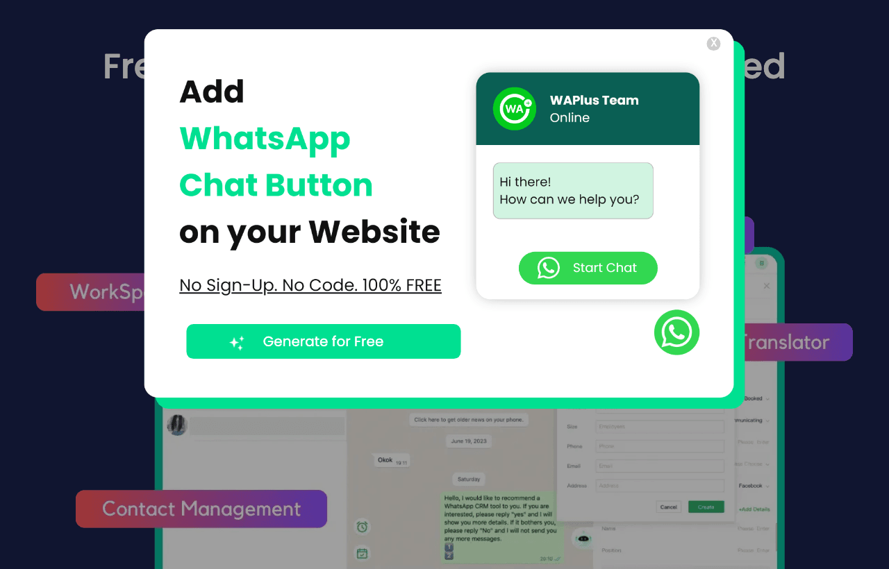 WAPlus CRM Conversational AI showing Conversational AI - Elevate Your Customer Relationships