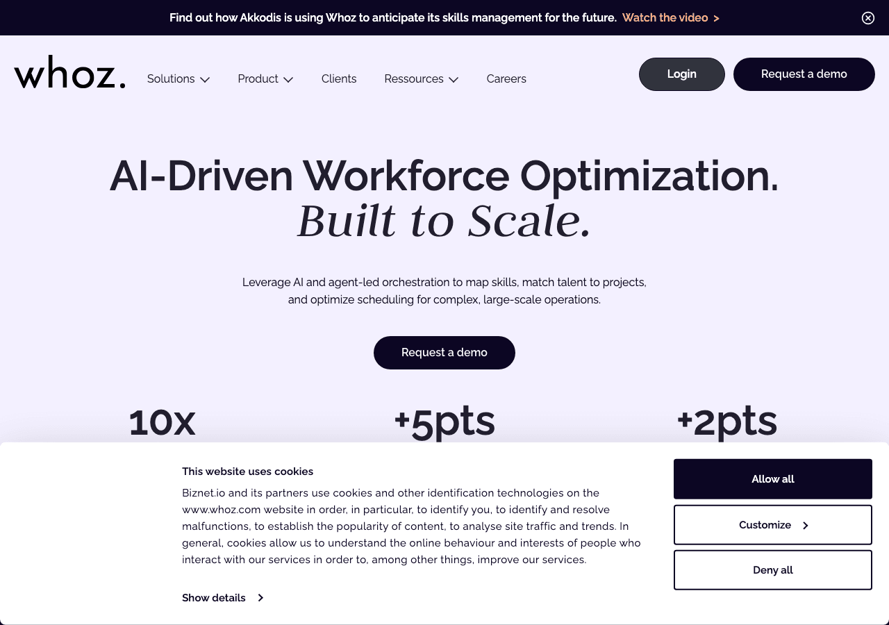 Whoz Productivity & Collaboration showing Productivity & Collaboration - AI-powered workforce optimization for professional s