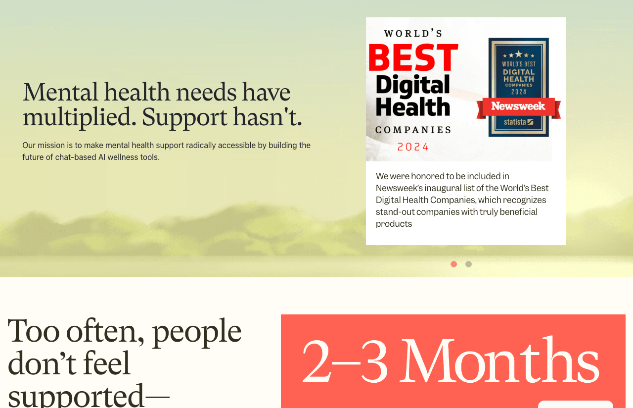 Woebot Health Conversational AI showing Conversational AI - Your mental health companion