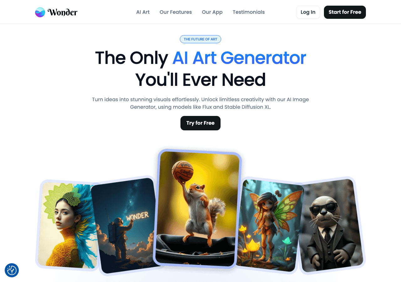 Wonder AI Image Generation showing Image Generation - Turn words into mesmerizing AI art in seconds!