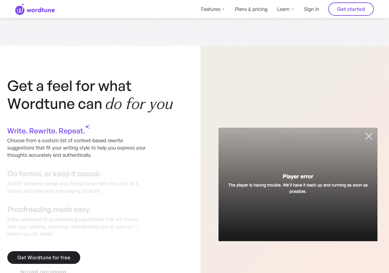 Wordtune Writing & Translation showing Writing & Translation - Rewrite with ease.