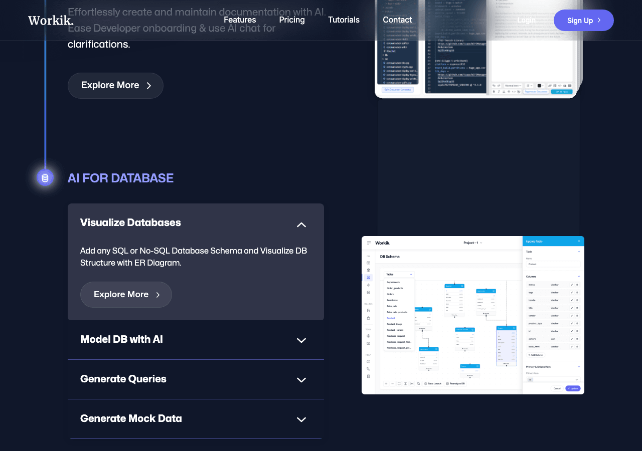 Workik Code Assistance showing Code Assistance - Context-driven AI code generation for every tech stack