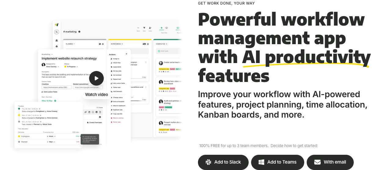 workstreams.ai Conversational AI showing Conversational AI - Simplify your workflows with AI