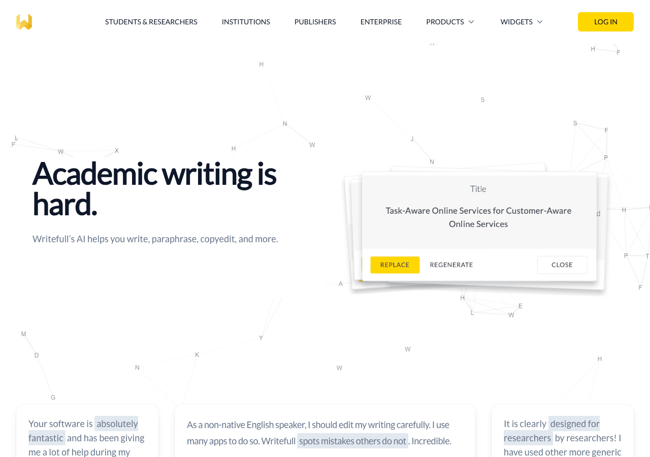 Writefull Writing & Translation showing Writing & Translation - Academic writing made easy