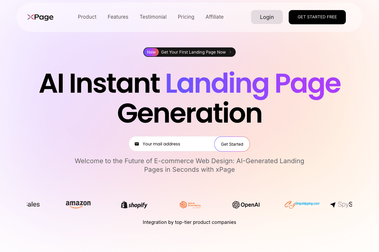 xPage - AI Ecommerce Landing Page Generator Marketing Automation showing Marketing Automation - Launch ecommerce landing page