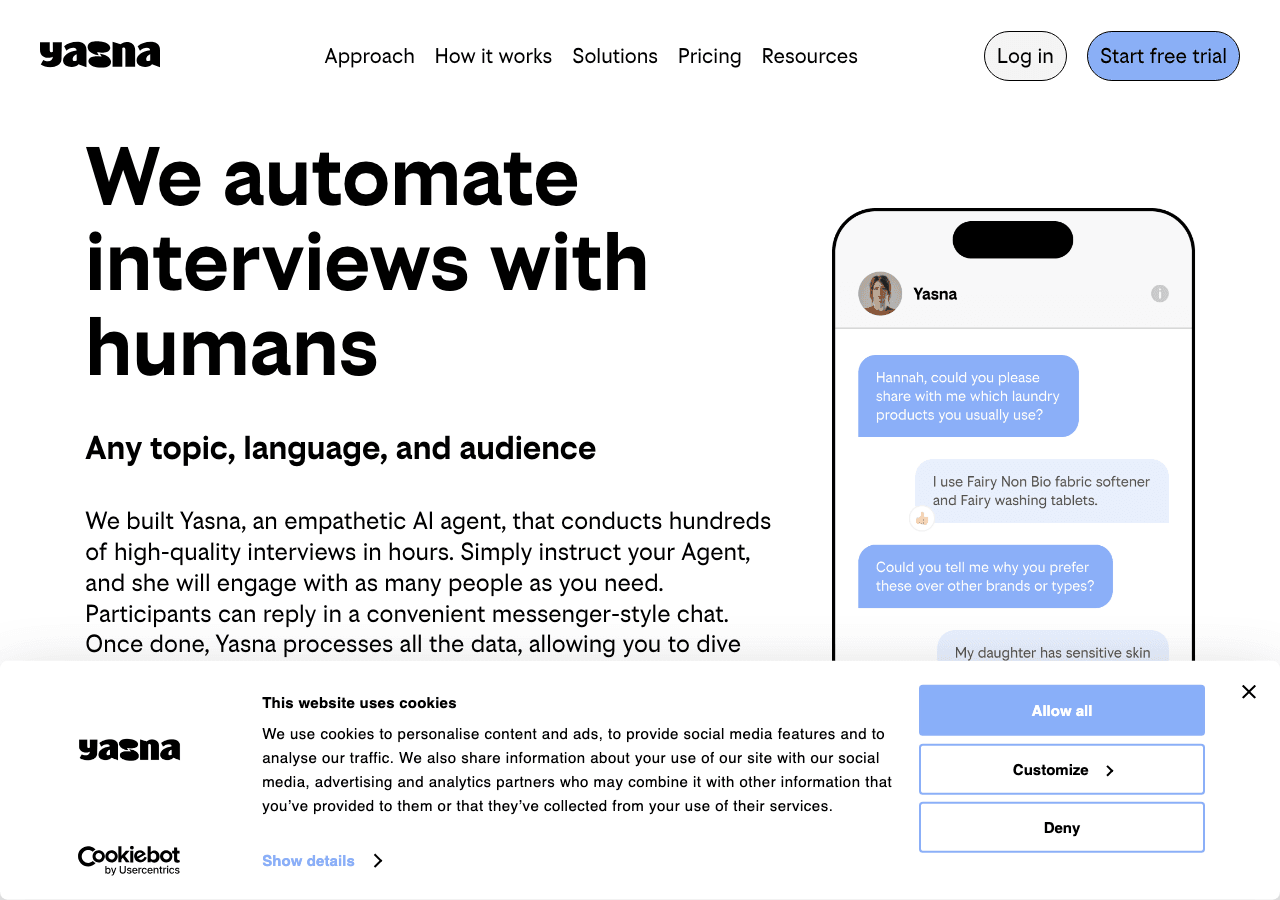 Yasna.ai Conversational AI showing Conversational AI - Empowering Language Intelligence