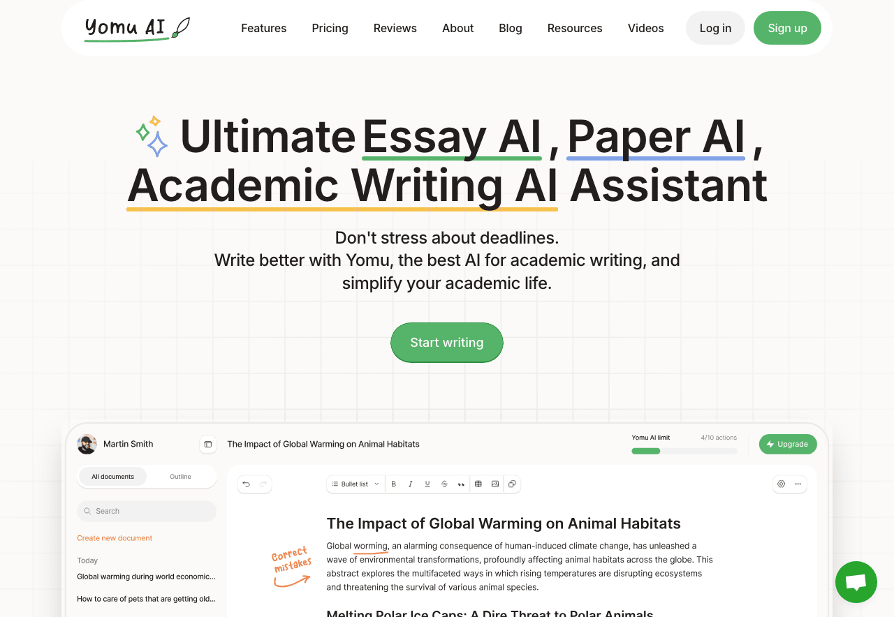 Yomu AI Writing & Translation showing Writing & Translation - Power your academic writing with Yomu AI