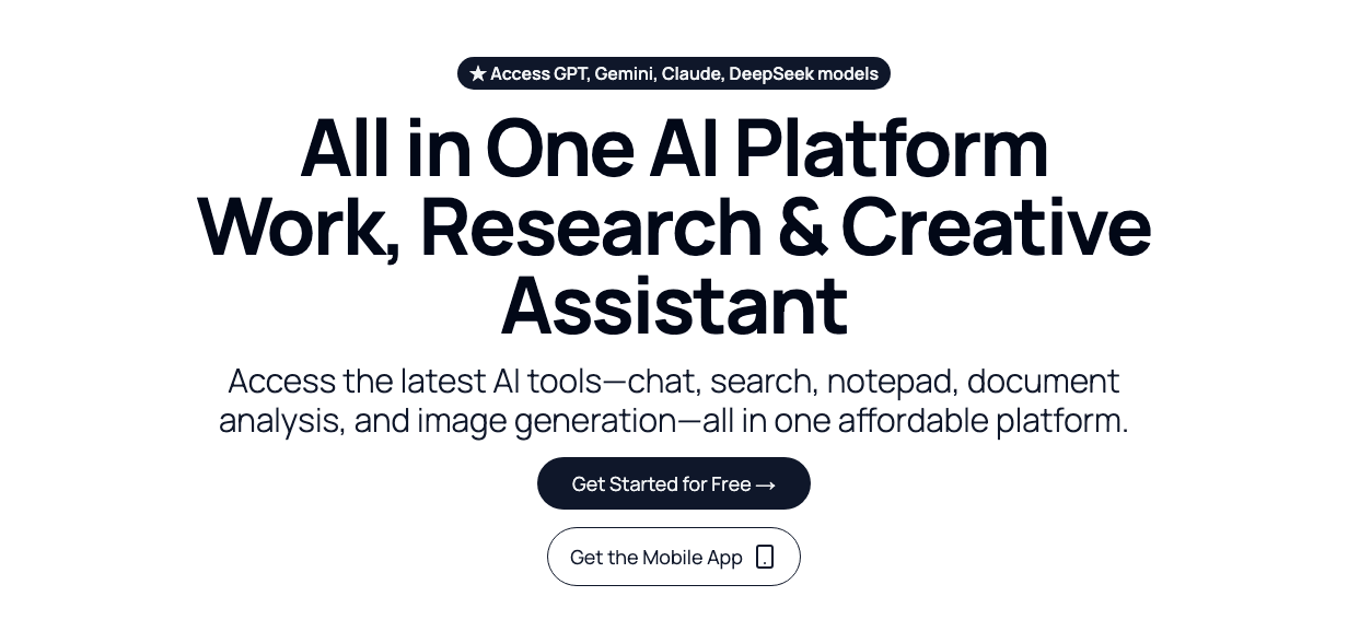 Zemith.com Conversational AI showing Conversational AI - All-in-One AI: Chat, Search, Notes, Images & More
